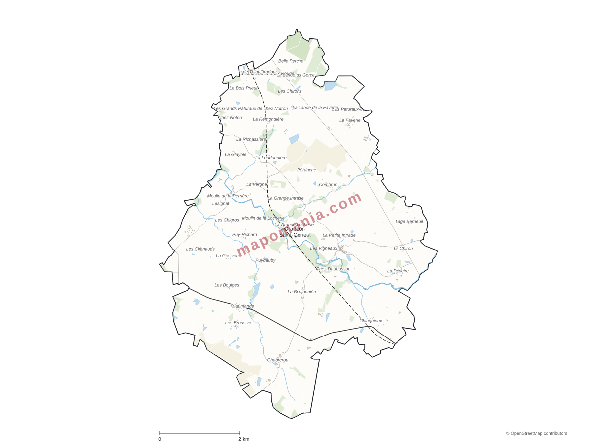 Carte de Oradour-Saint-Genest à personnaliser