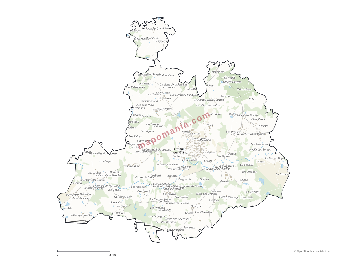 Carte de Oradour-sur-Glane à personnaliser