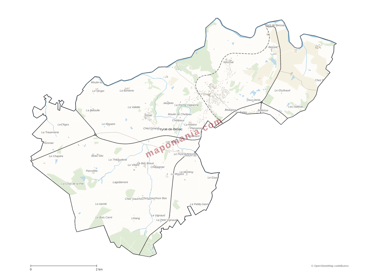 Carte de Peyrat-de-Bellac à personnaliser