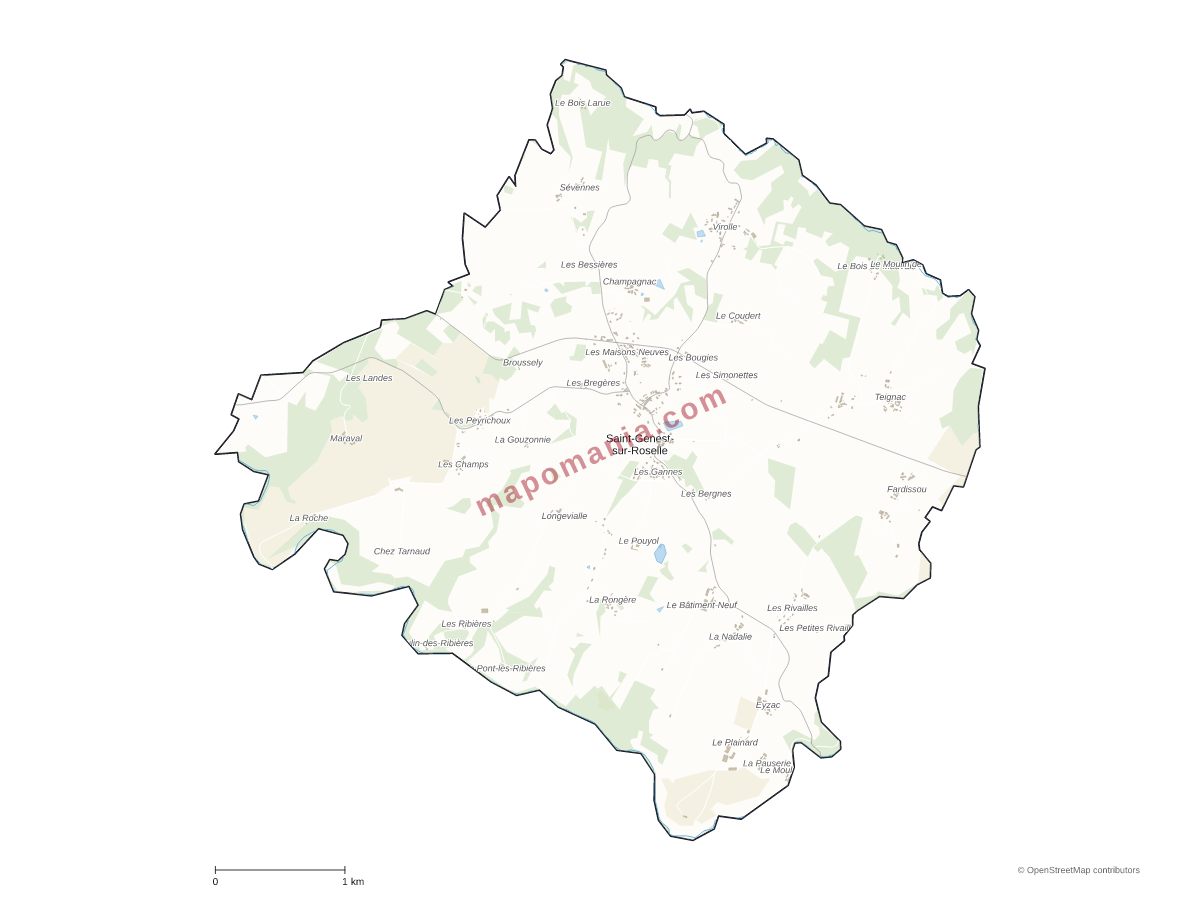 Carte de Saint-Genest-sur-Roselle à personnaliser