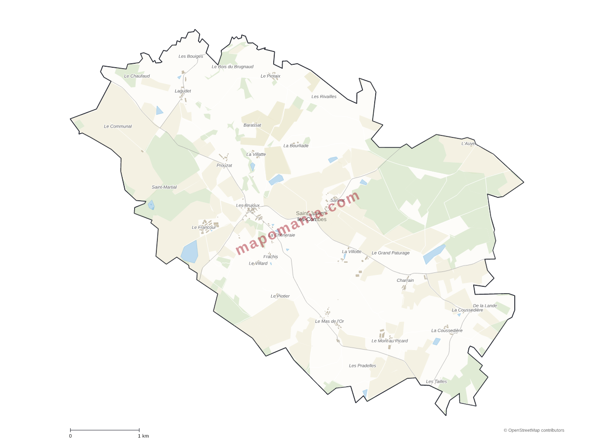 Carte de Saint-Junien-les-Combes à personnaliser