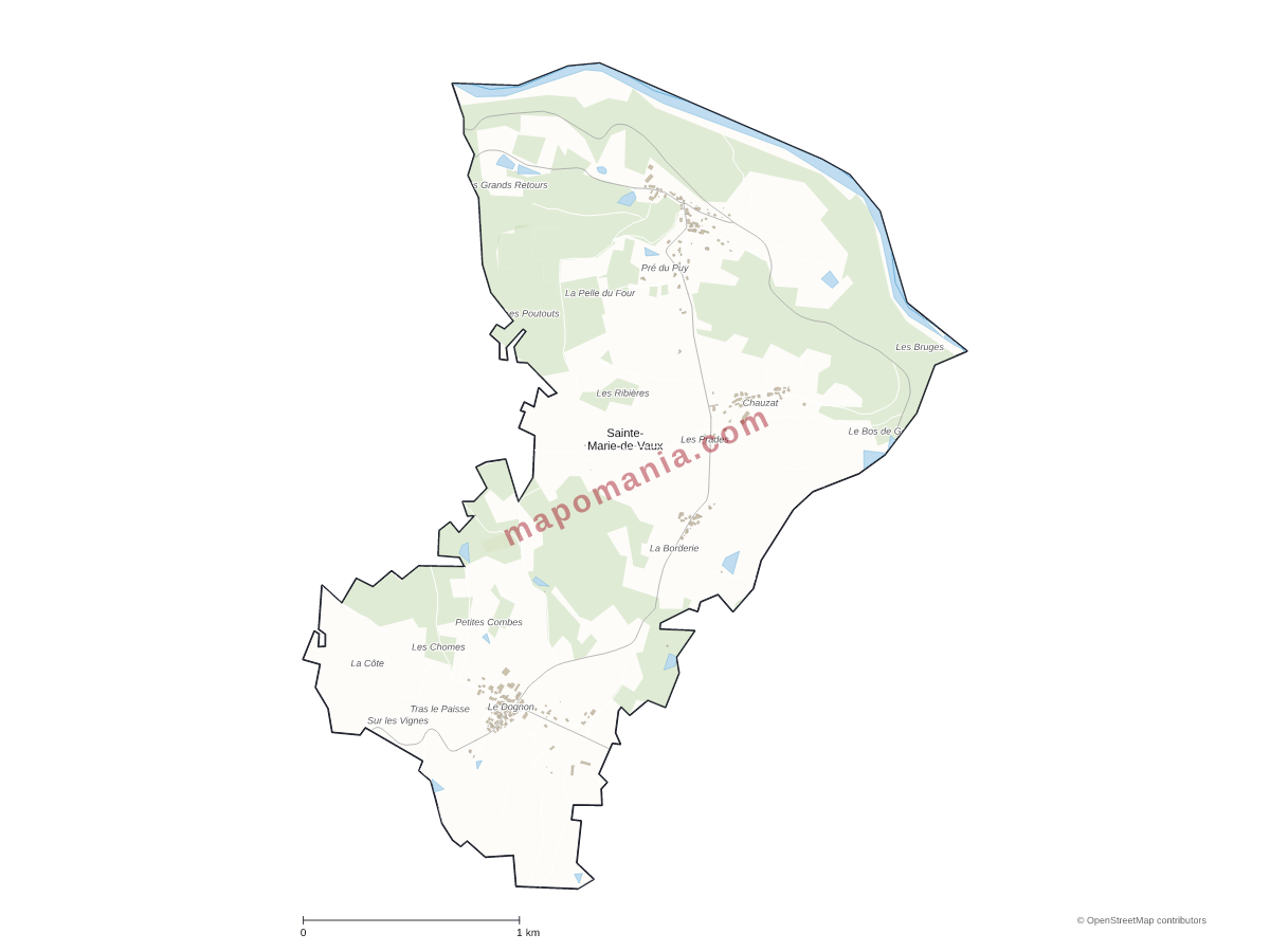 Carte de Sainte-Marie-de-Vaux à personnaliser