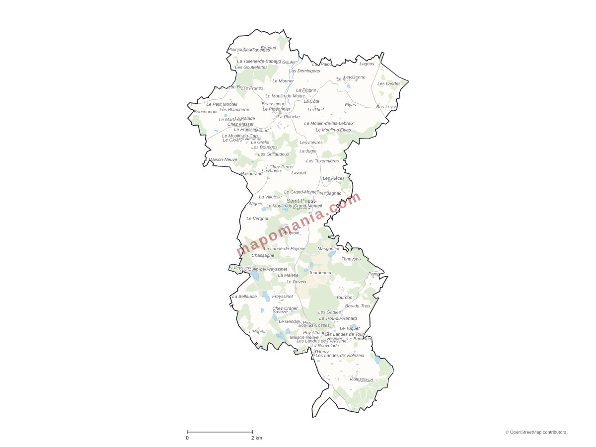 Carte de Saint-Priest-Ligoure à personnaliser