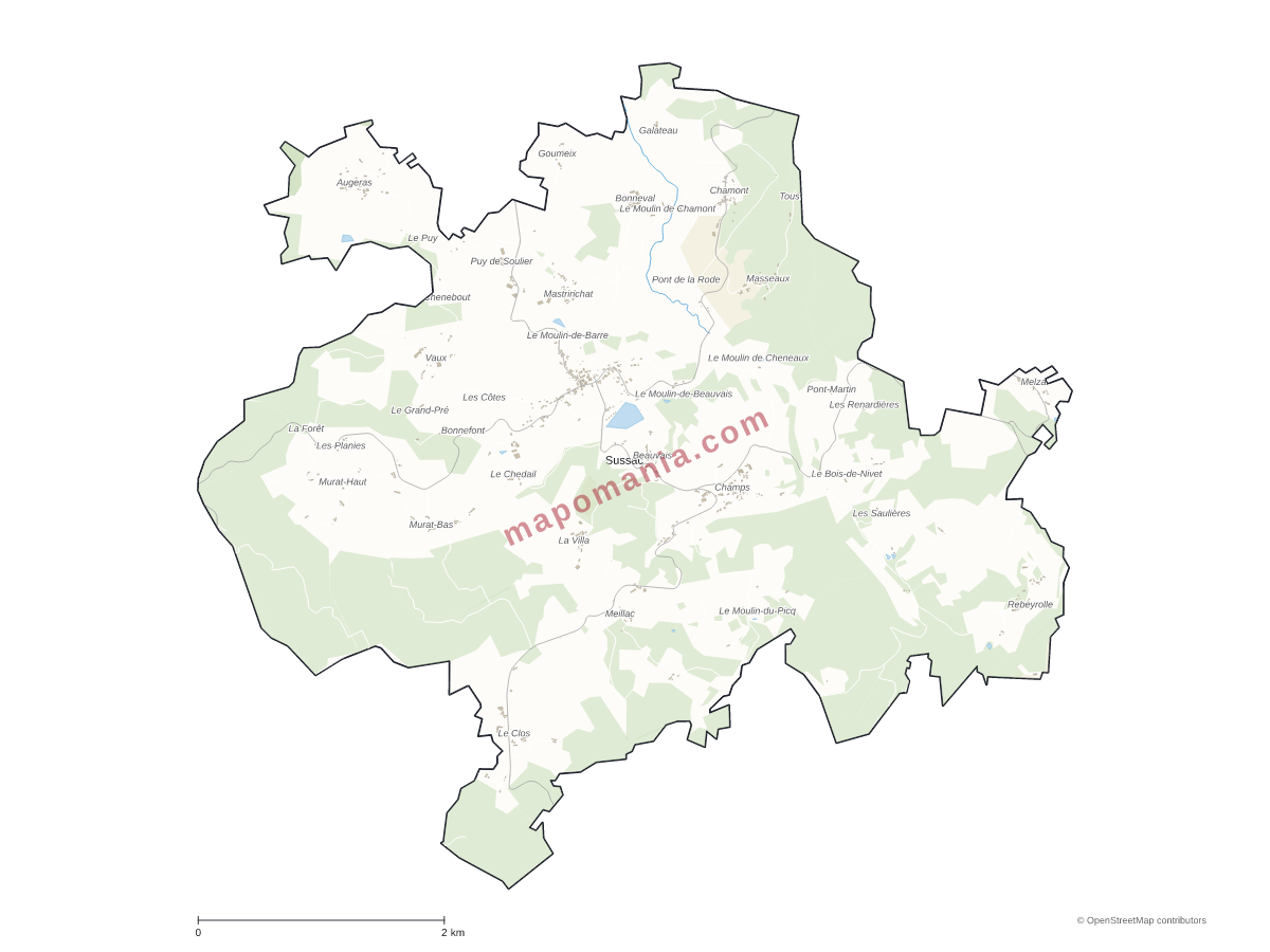 Carte de Sussac à personnaliser