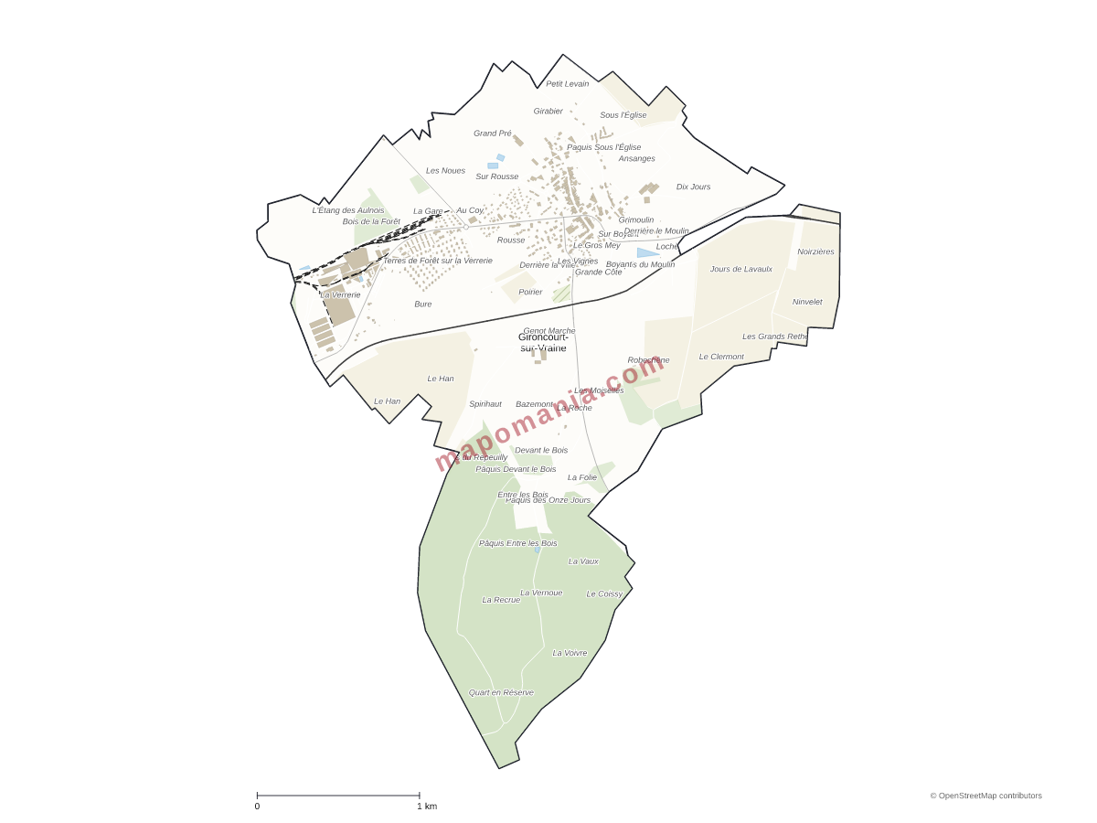 Carte de Gironcourt-sur-Vraine à personnaliser