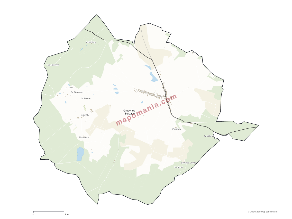 Carte de Gruey-lès-Surance à personnaliser