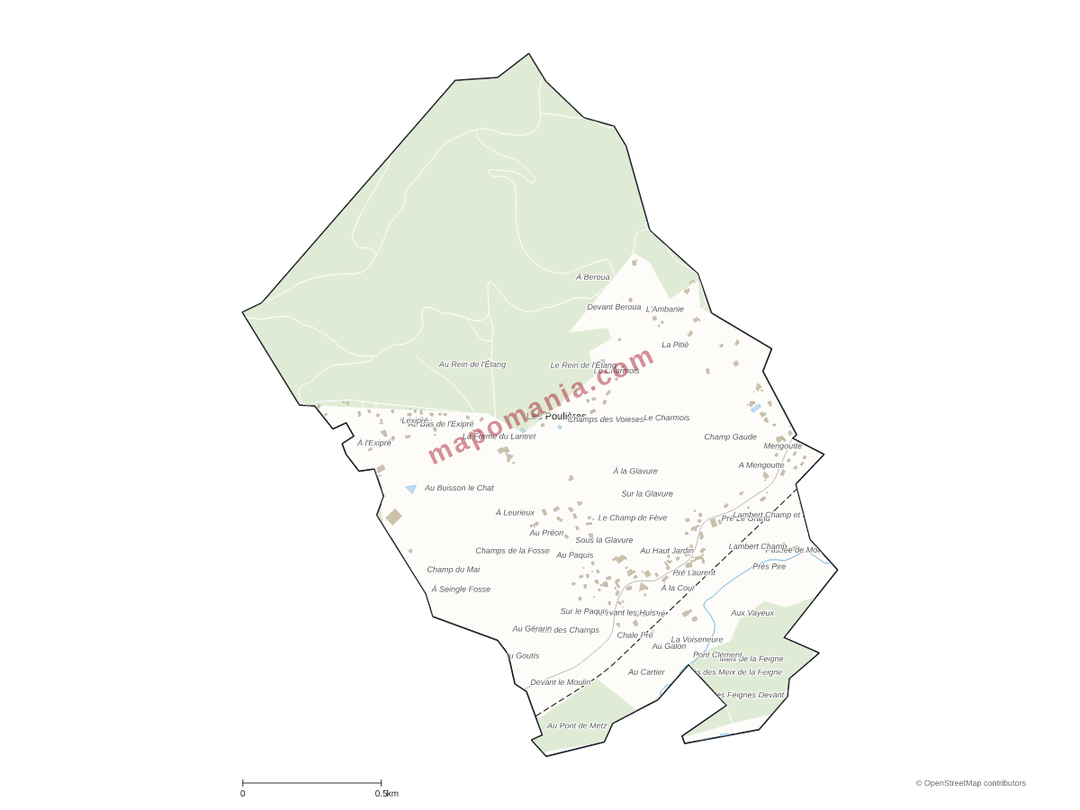 Carte de Les Poulières à personnaliser