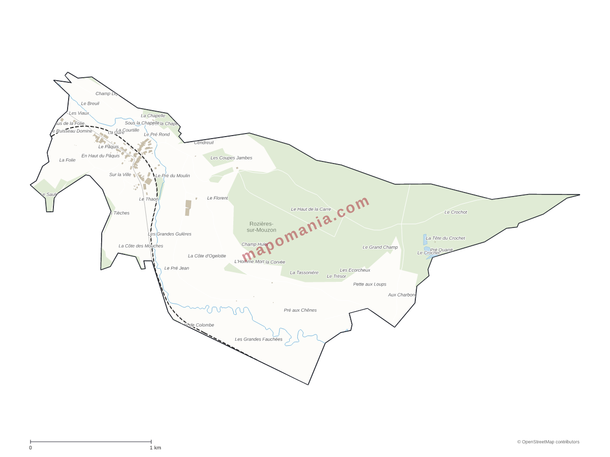 Carte de Rozières-sur-Mouzon à personnaliser