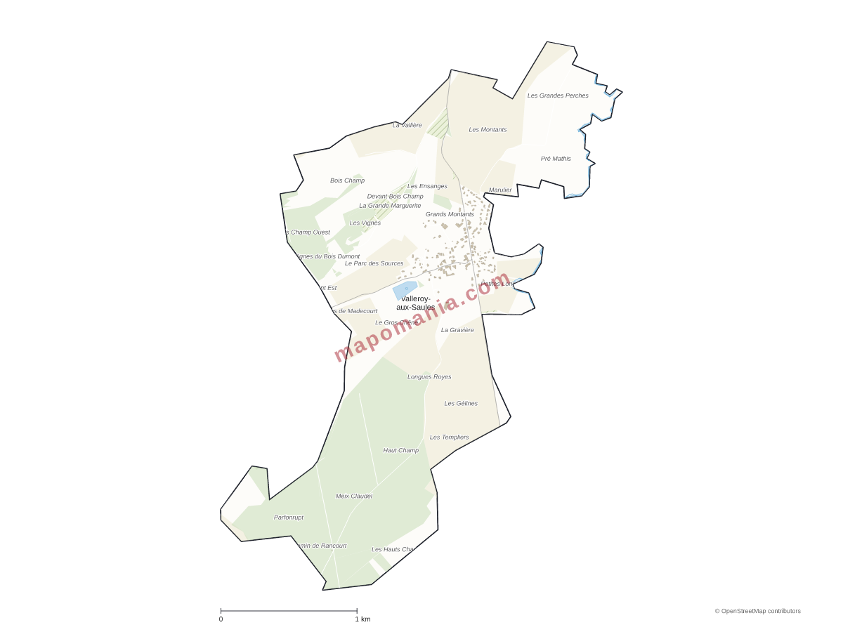 Carte de Valleroy-aux-Saules à personnaliser
