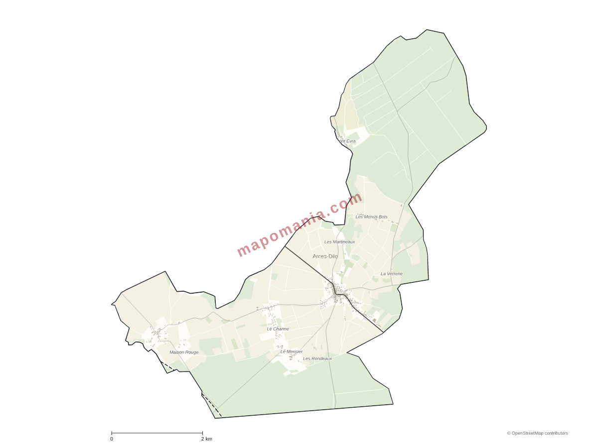 Carte de Arces-Dilo à personnaliser