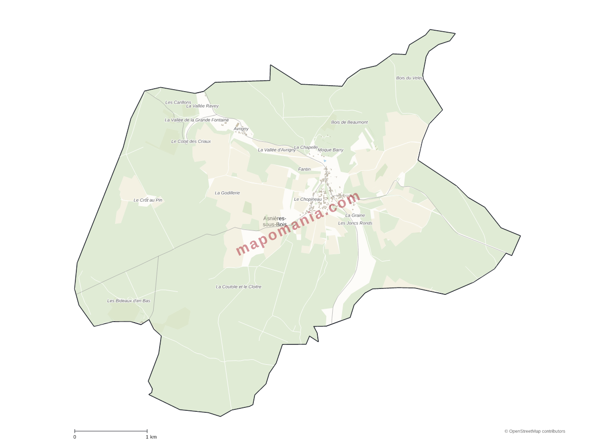Carte de Asnières-sous-Bois à personnaliser