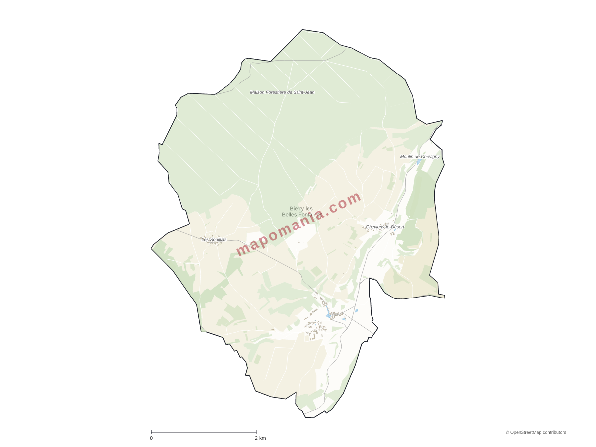 Carte de Bierry-les-Belles-Fontaines à personnaliser