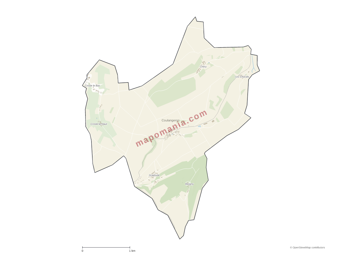 Carte de Coulangeron à personnaliser