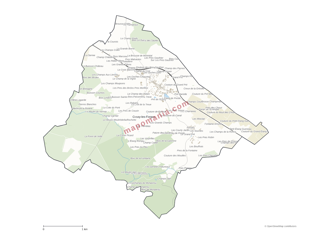 Carte de Cussy-les-Forges à personnaliser