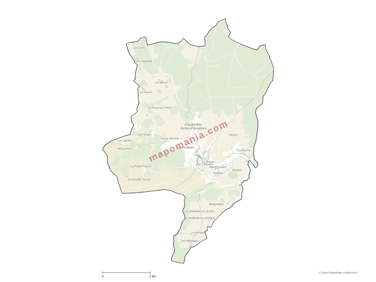 Carte de Druyes-les-Belles-Fontaines à personnaliser