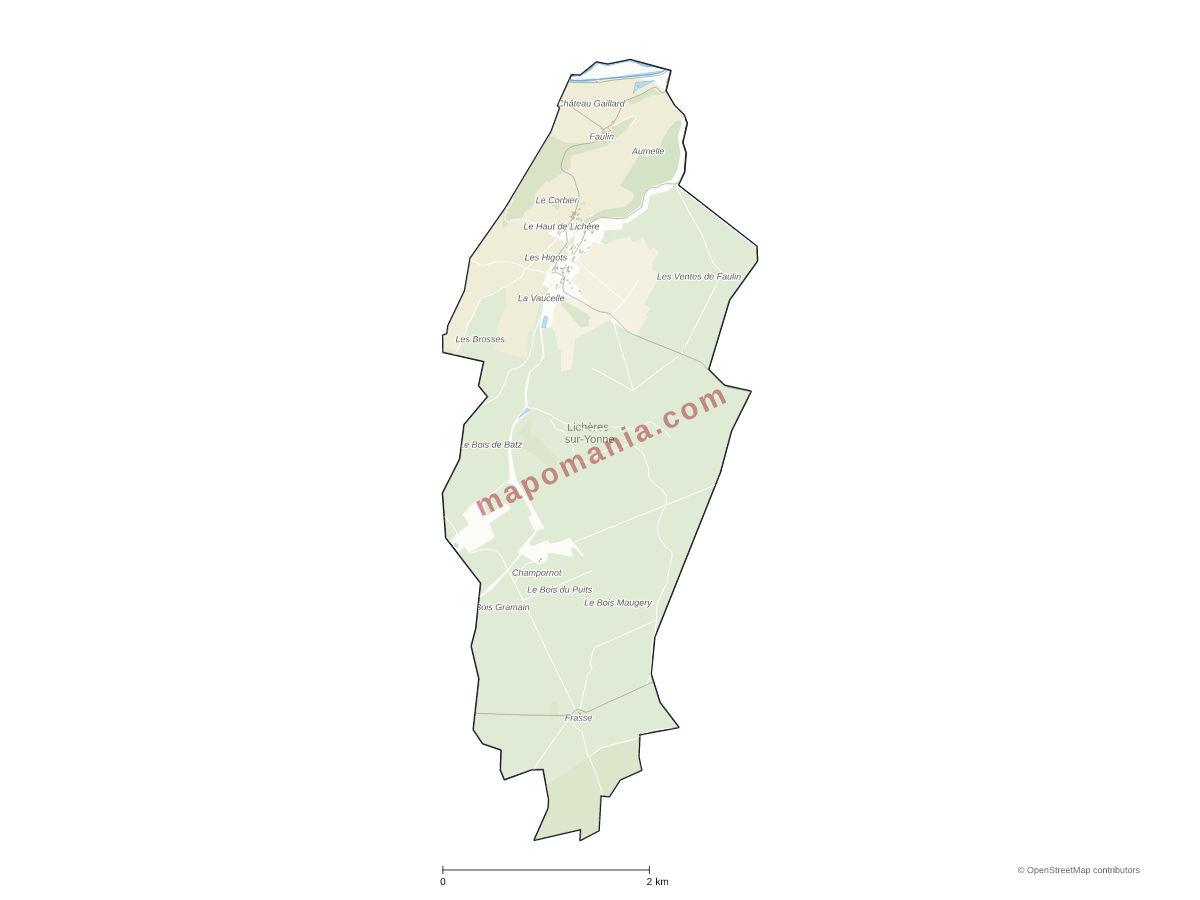 Carte de Lichères-sur-Yonne à personnaliser