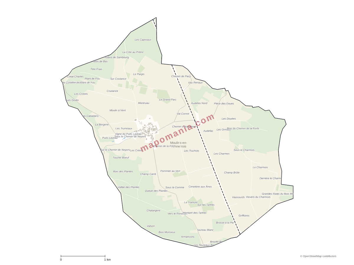 Carte de Moulins-en-Tonnerrois à personnaliser