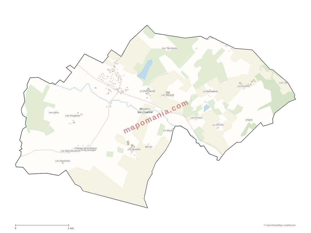 Carte de Moulins-sur-Ouanne à personnaliser