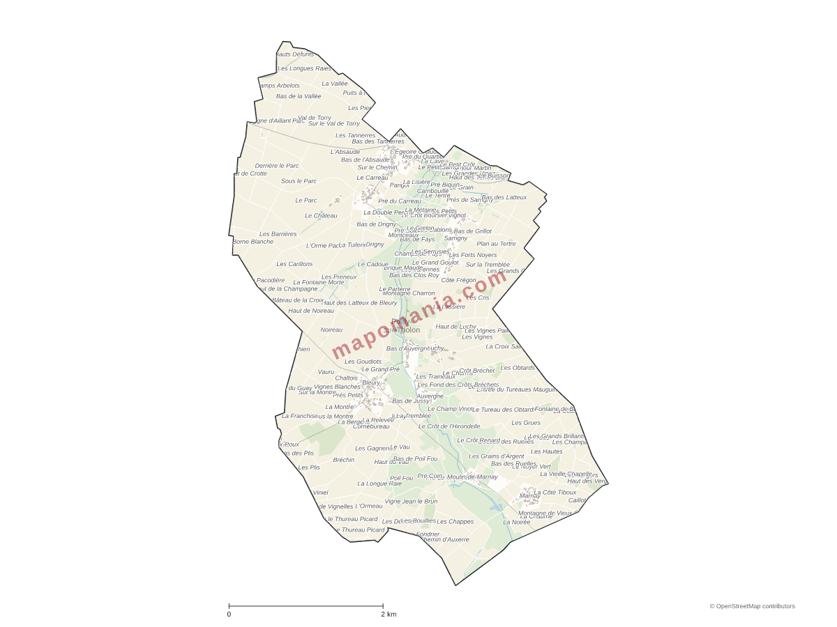 Carte de Poilly-sur-Tholon à personnaliser