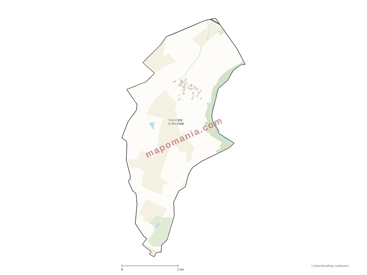 Carte de Sauvigny-le-Beuréal à personnaliser