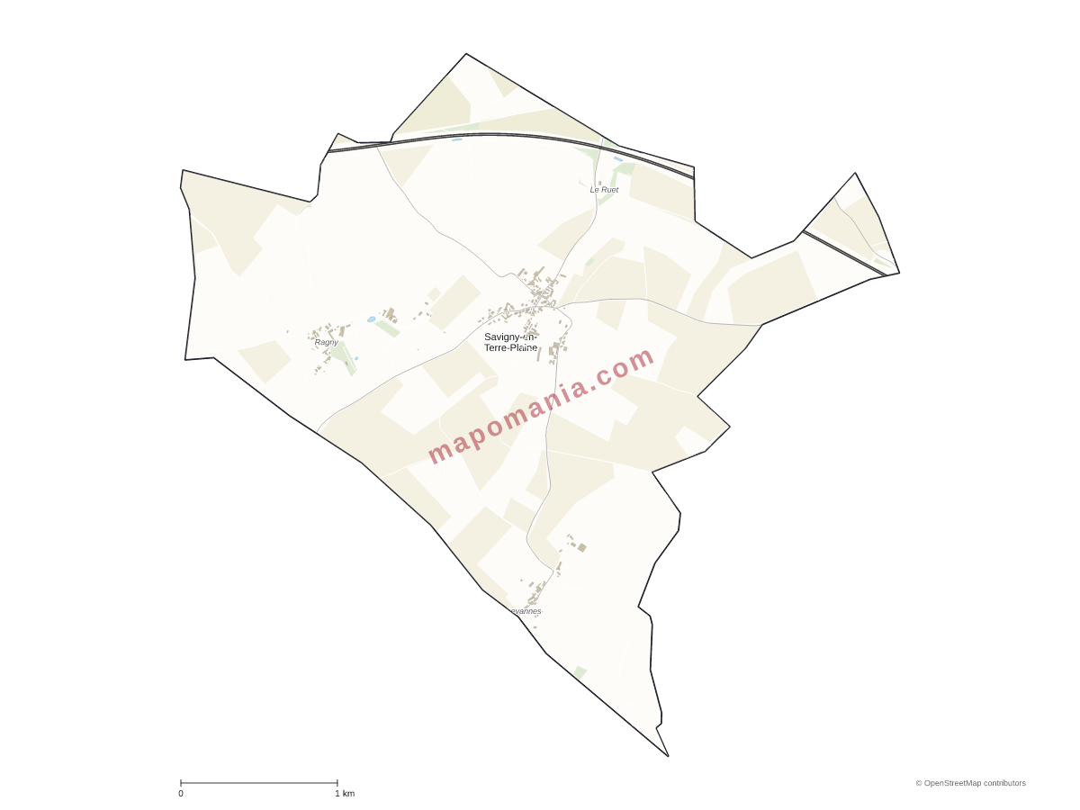 Carte de Savigny-en-Terre-Plaine à personnaliser