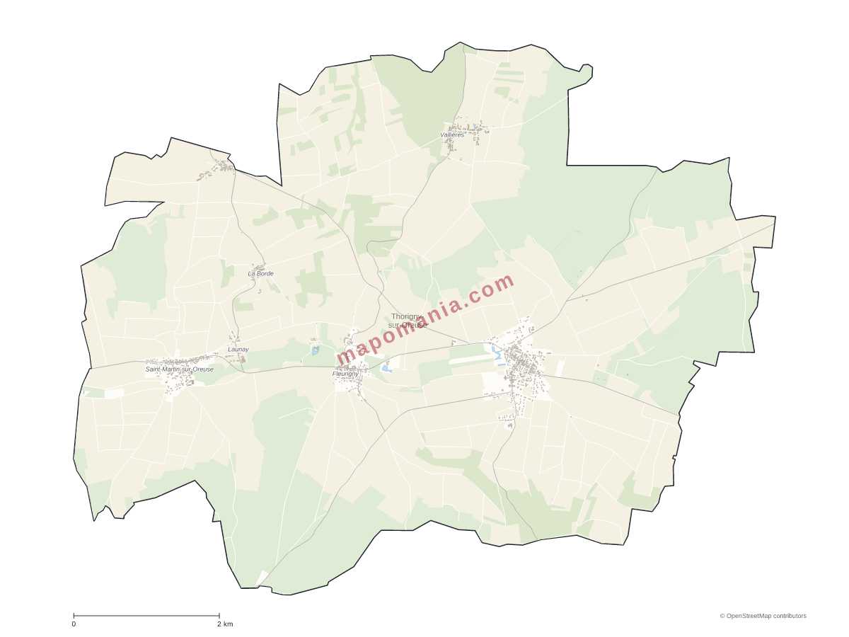 Carte de Thorigny-sur-Oreuse à personnaliser