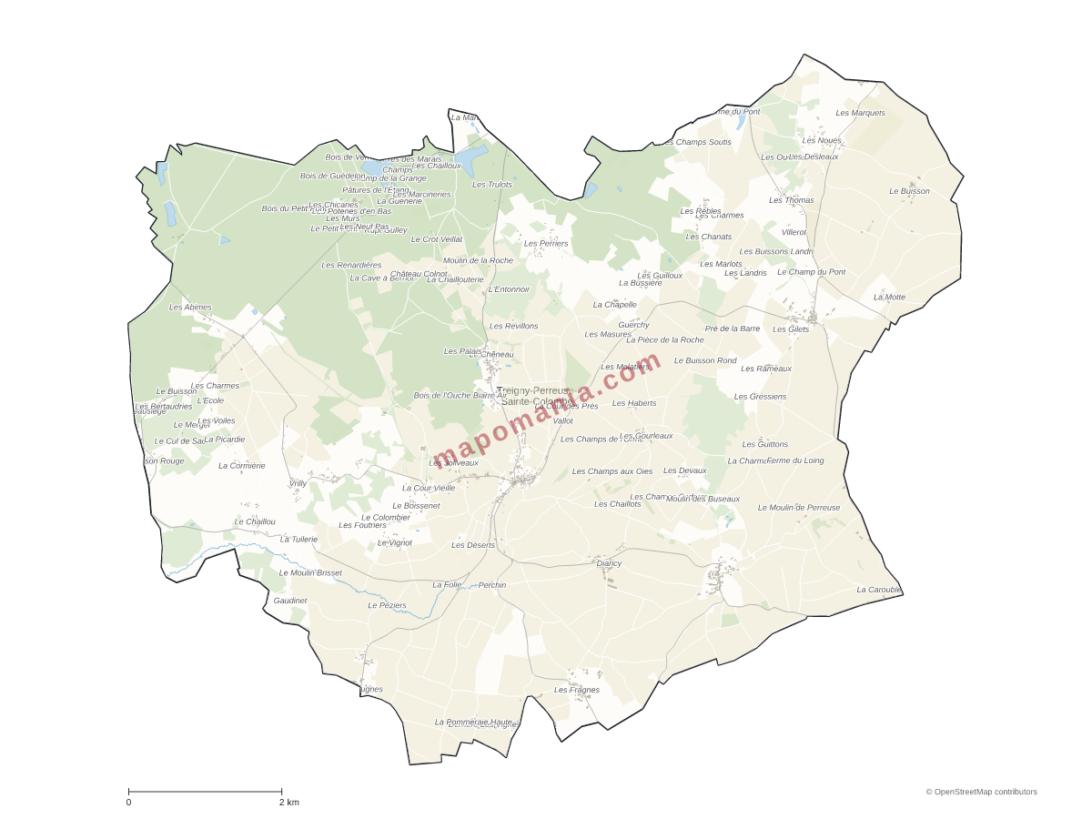 Carte de Treigny-Perreuse-Sainte-Colombe à personnaliser