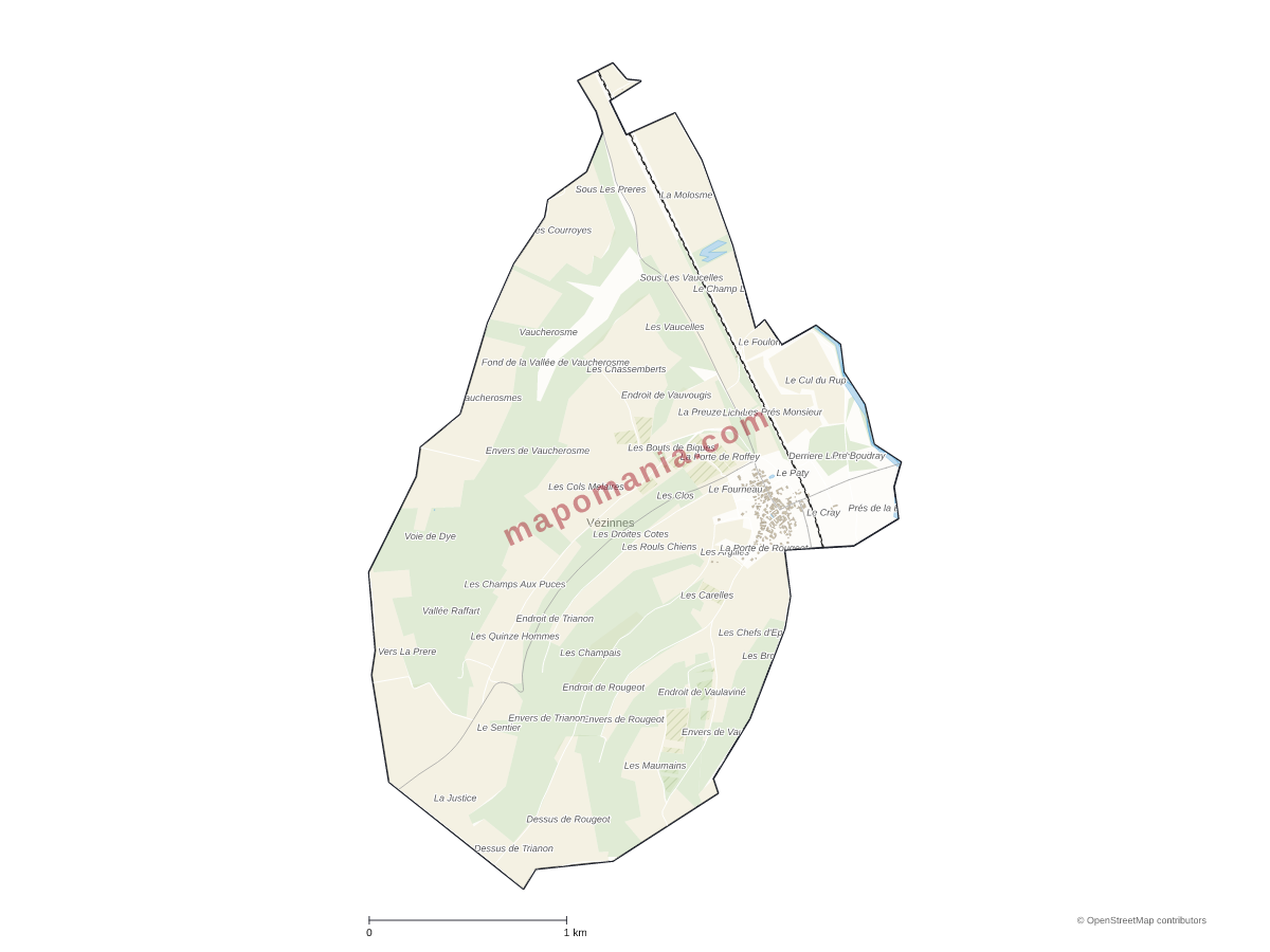 Carte de Vézinnes à personnaliser
