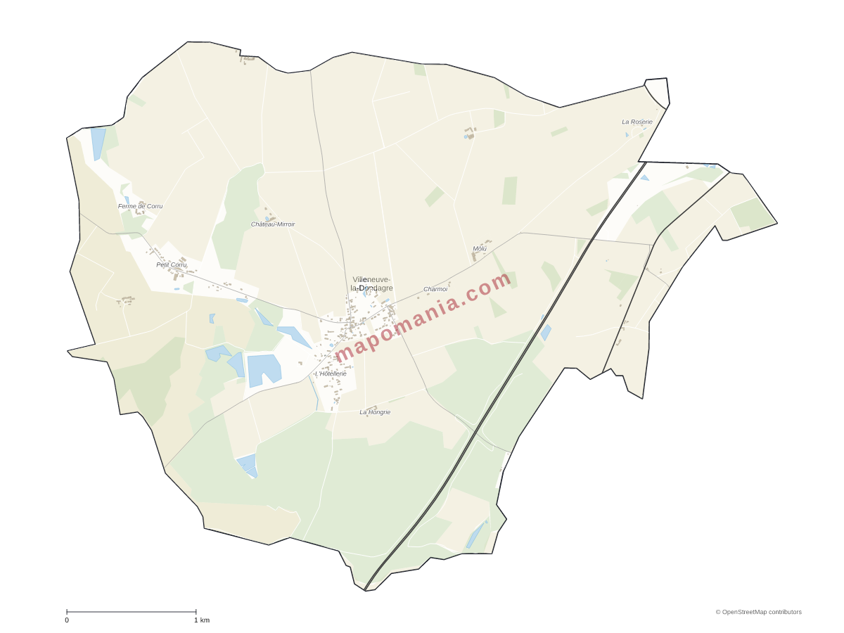 Carte de Villeneuve-la-Dondagre à personnaliser
