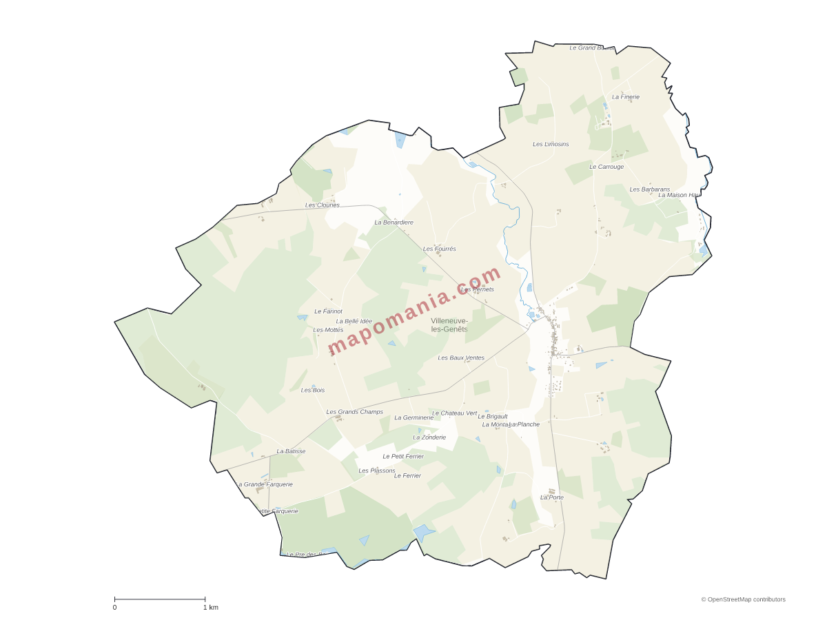 Carte de Villeneuve-les-Genêts à personnaliser