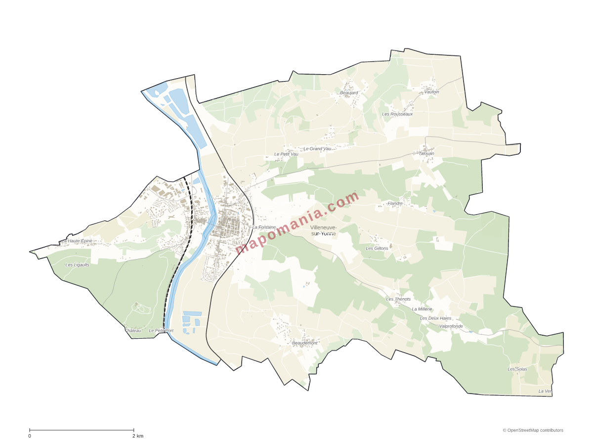 Carte de Villeneuve-sur-Yonne à personnaliser