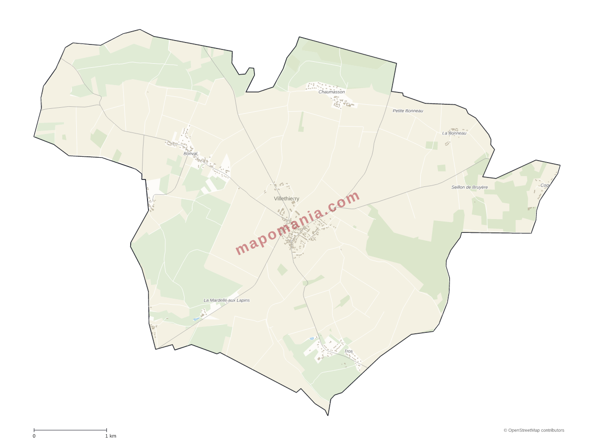 Carte de Villethierry à personnaliser