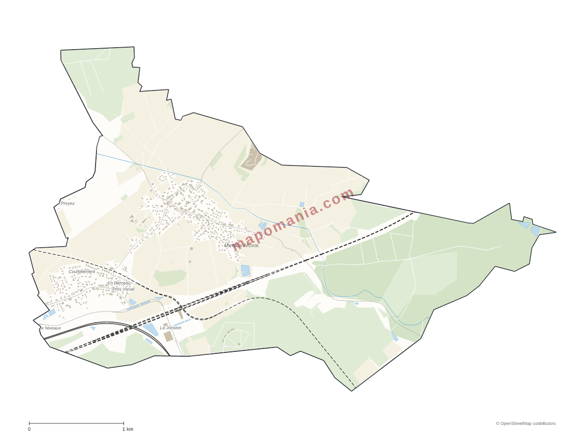 Carte de Meroux-Moval à personnaliser