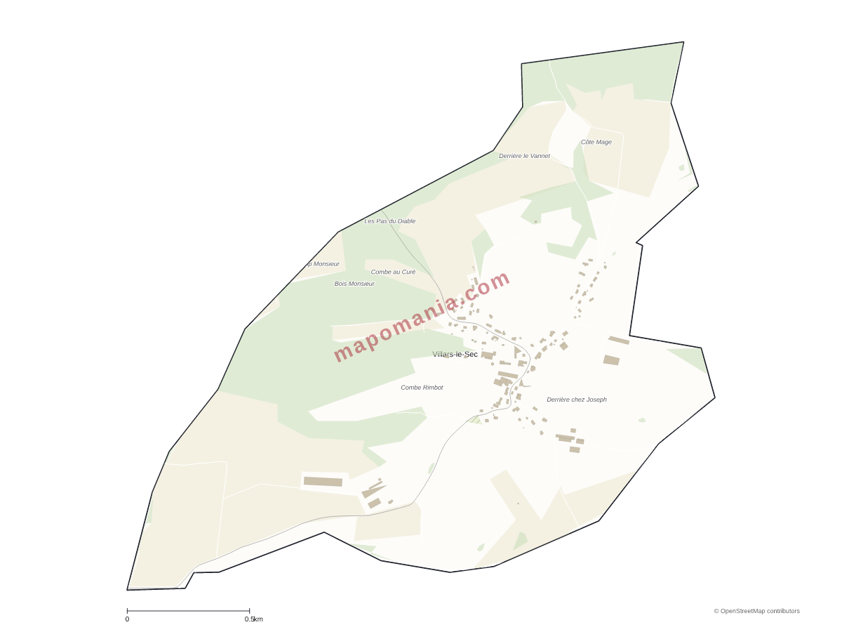 Carte de Villars-le-Sec à personnaliser