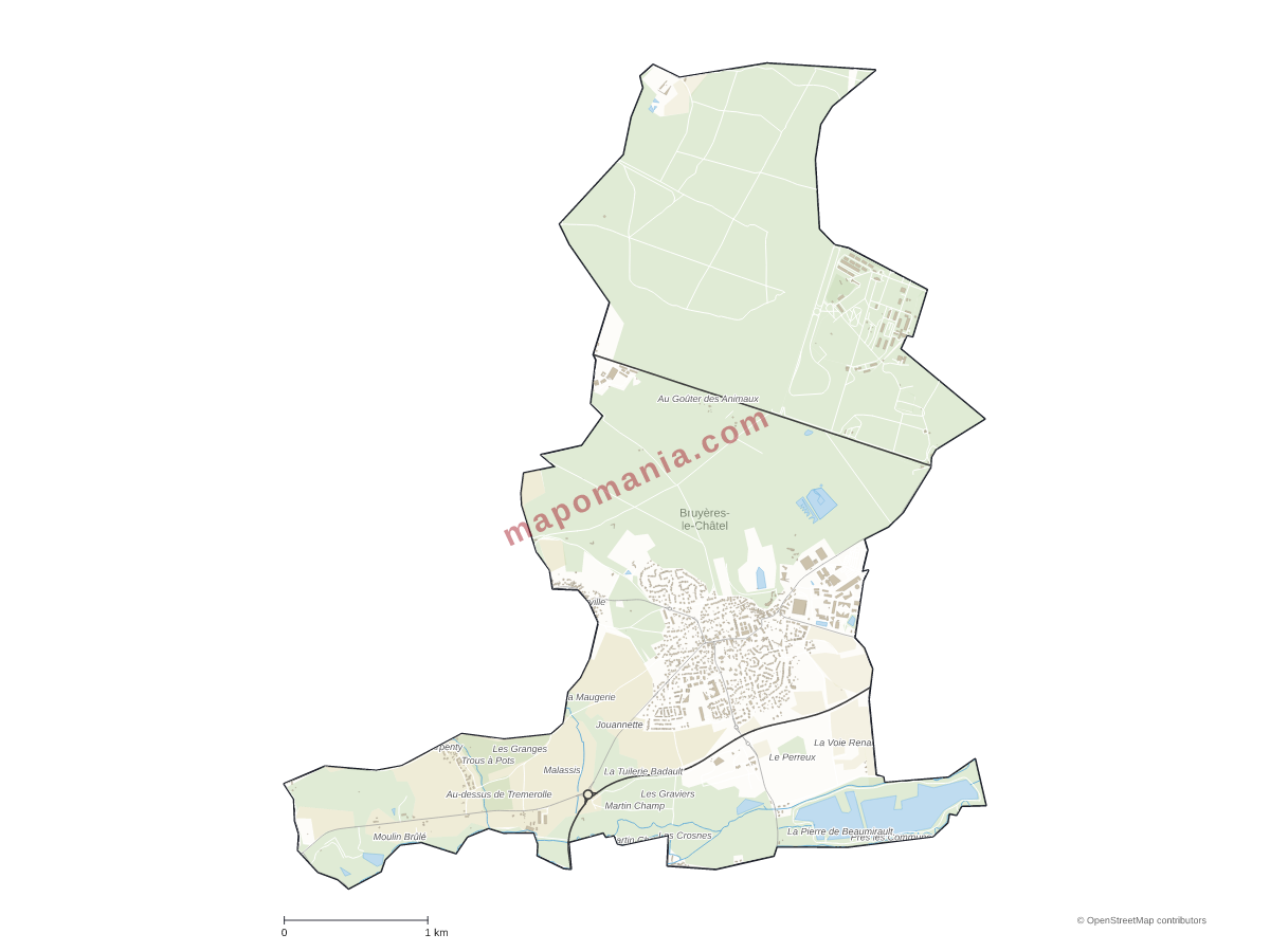Carte de Bruyères-le-Châtel à personnaliser