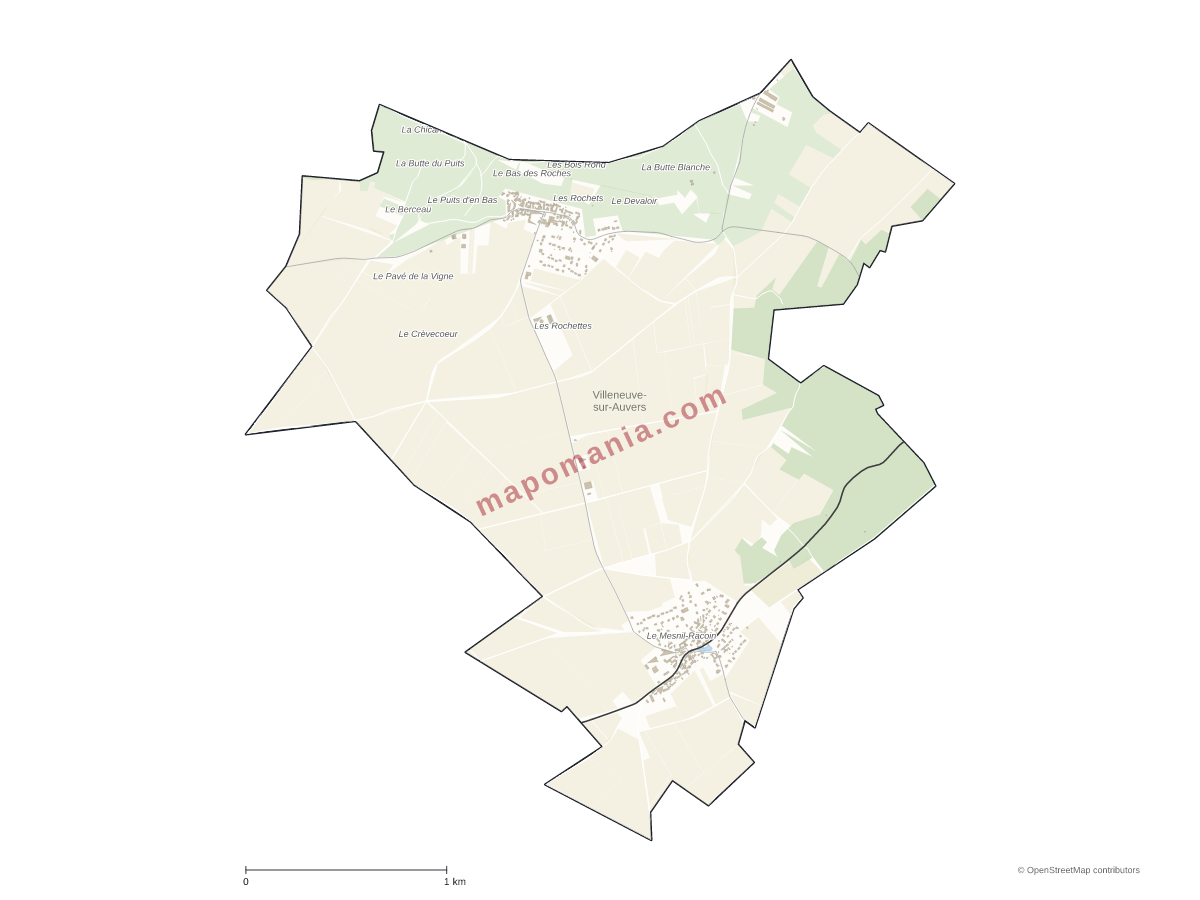 Carte de Villeneuve-sur-Auvers à personnaliser