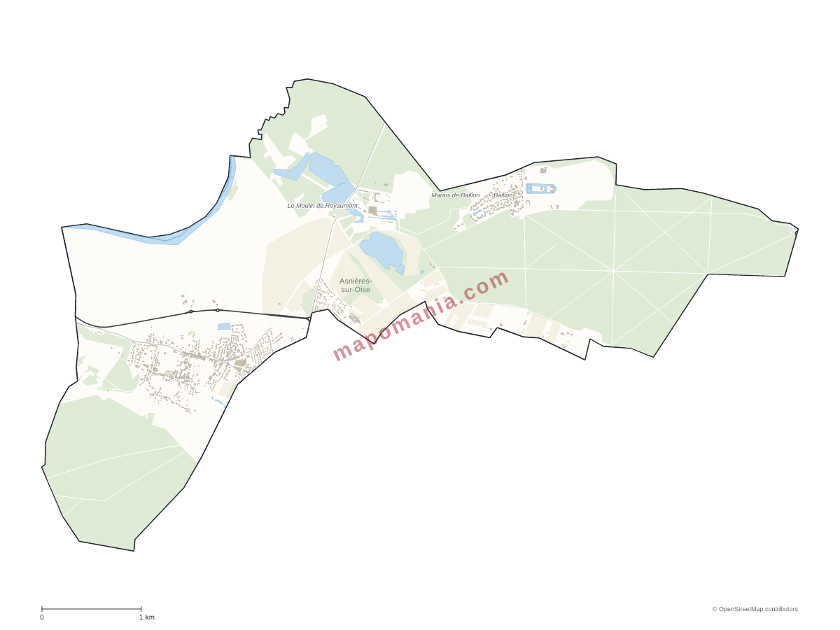Carte de Asnières-sur-Oise à personnaliser