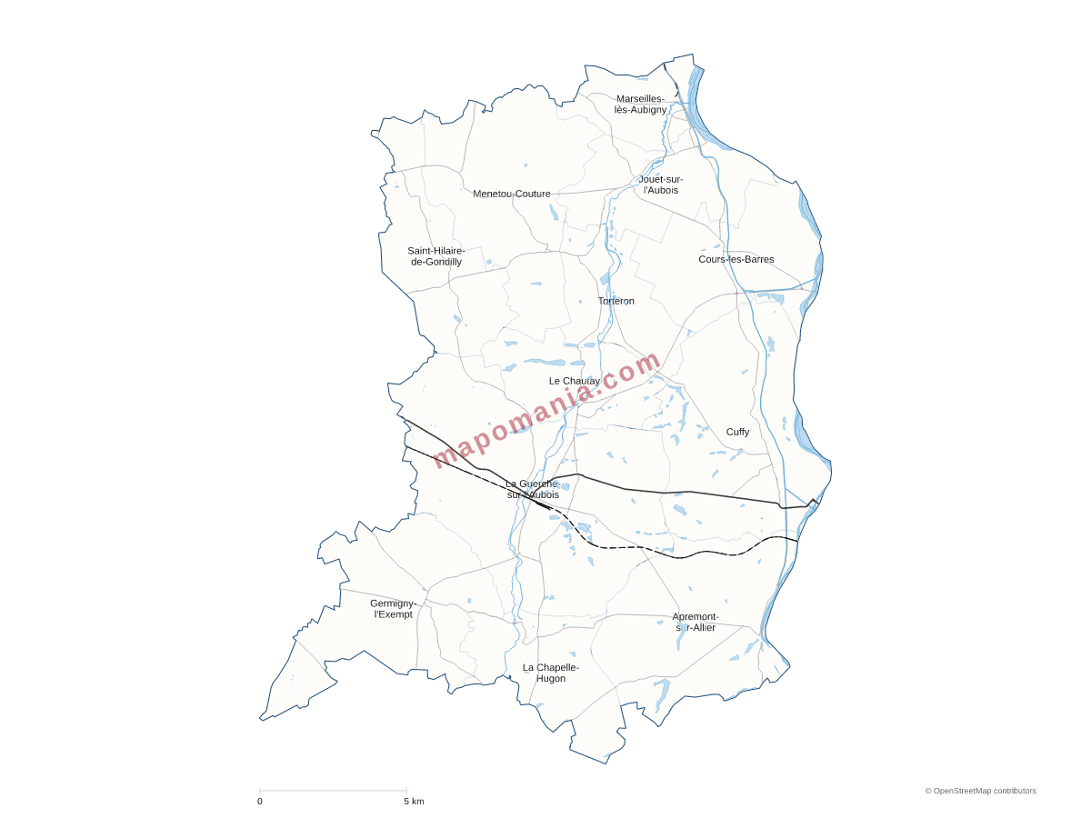 Carte de CC Portes du Berry entre Loire et Val d'Aubois à personnaliser