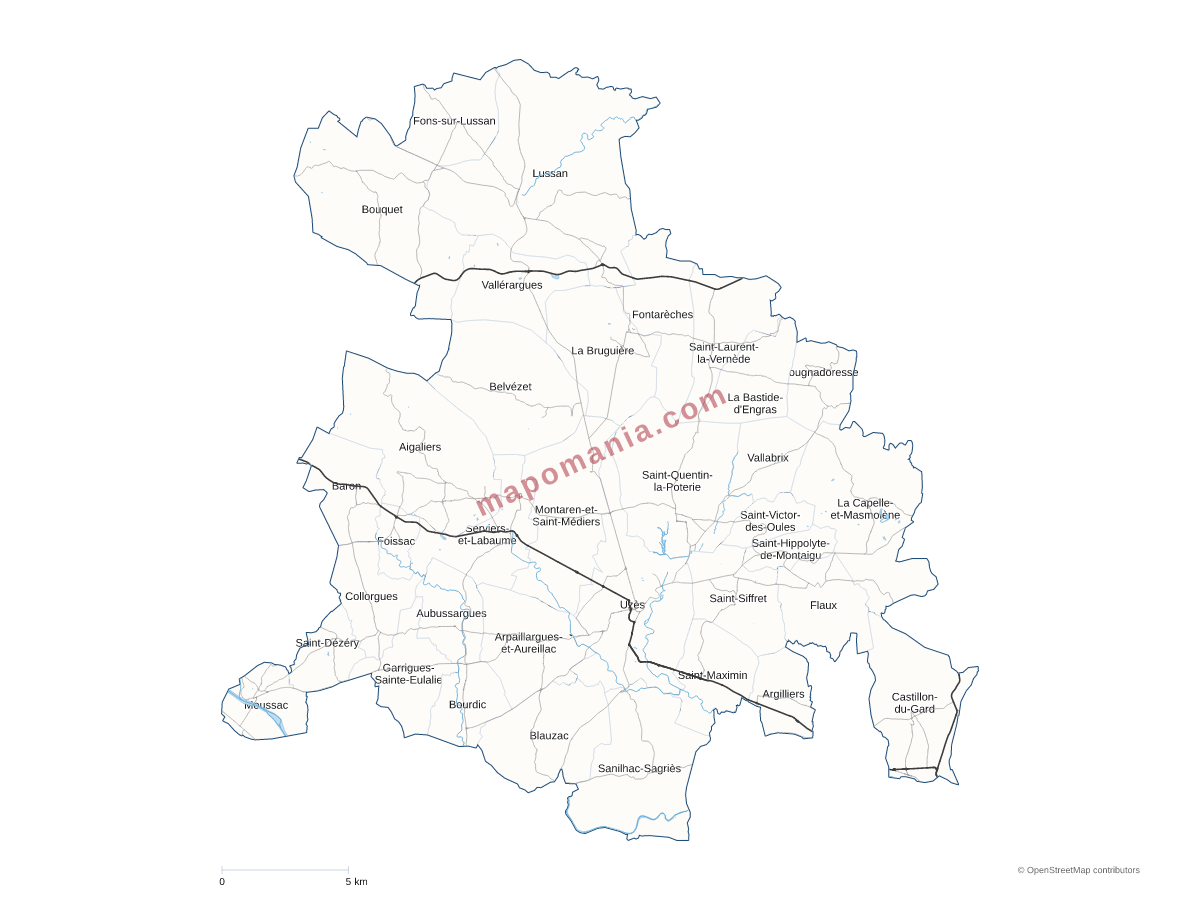 Carte de CC Pays d'Uzès à personnaliser