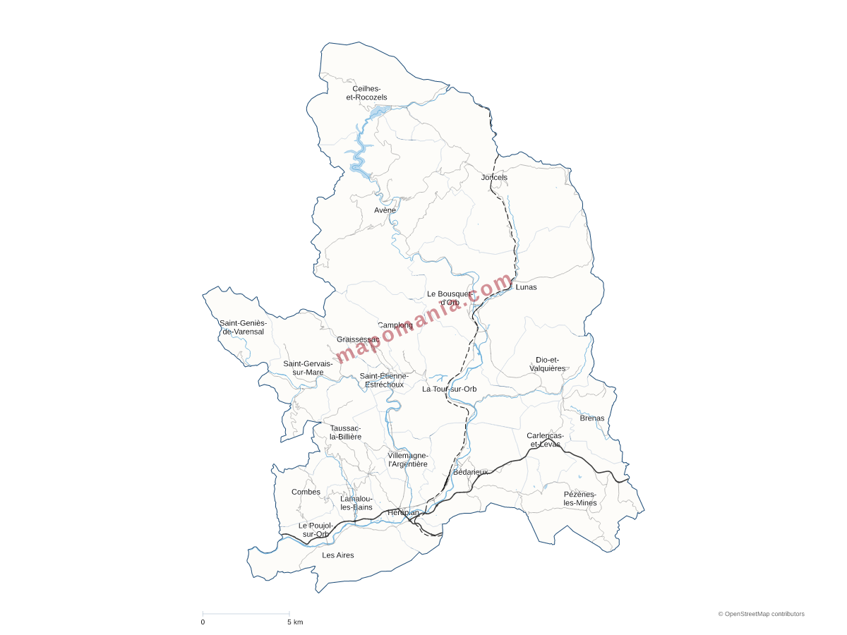 Carte de CC Grand Orb Communauté de Communes en Languedoc à personnaliser