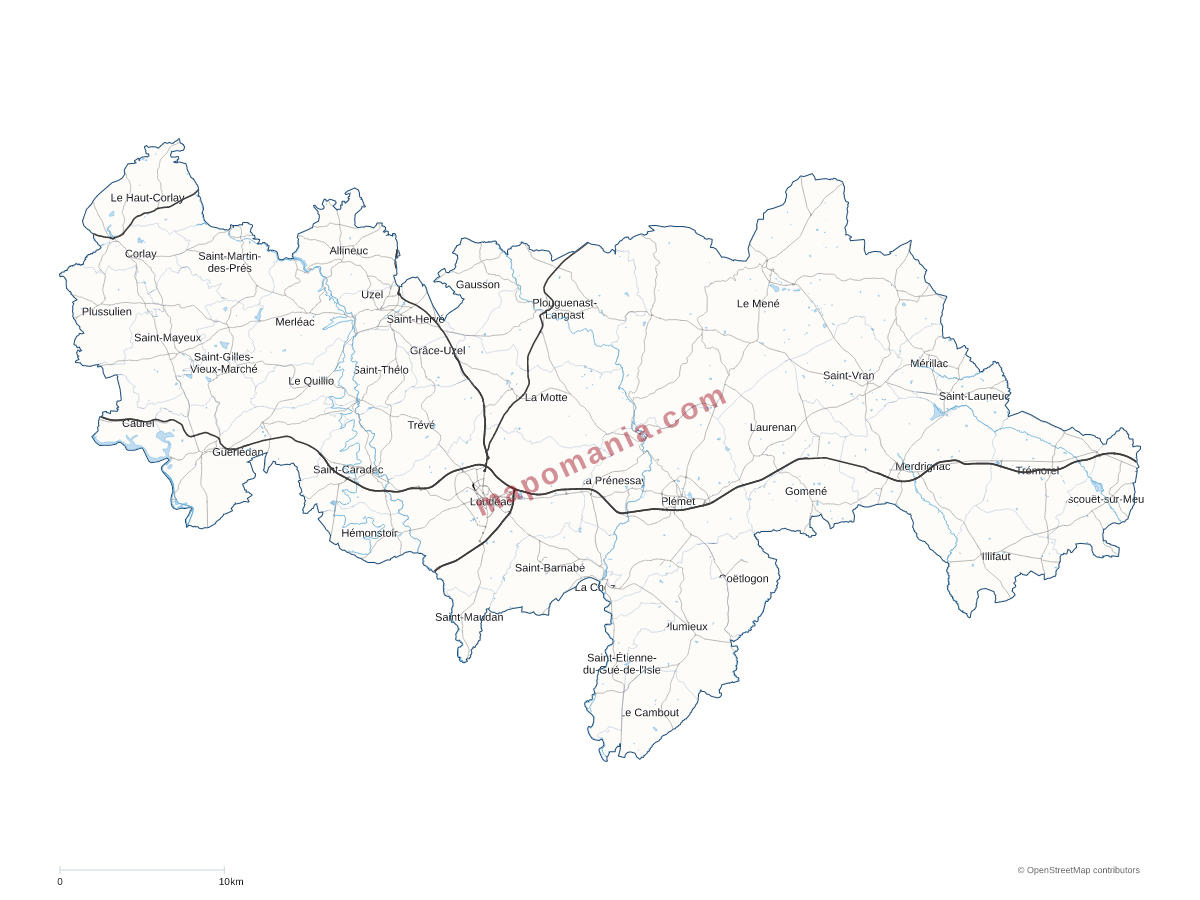 Carte de CC Loudéac Communauté - Bretagne Centre à personnaliser