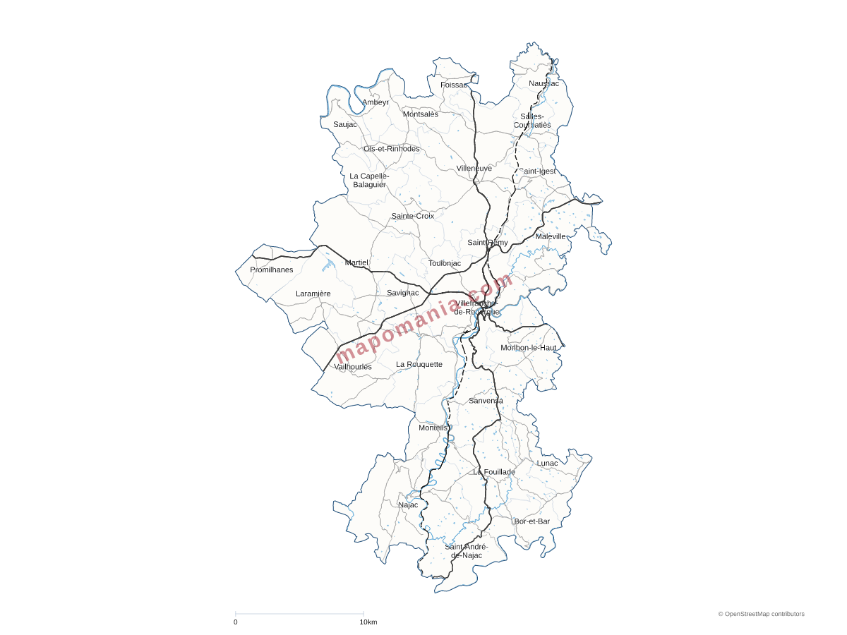 Carte de CC Ouest Aveyron Communauté à personnaliser
