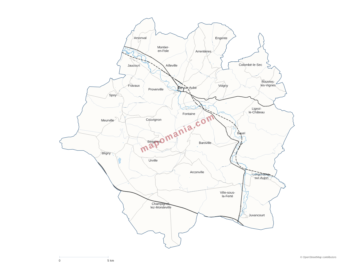 Carte de CC de la Région de Bar sur Aube à personnaliser