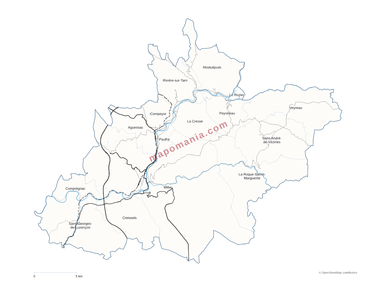 Carte de CC de Millau Grands Causses à personnaliser