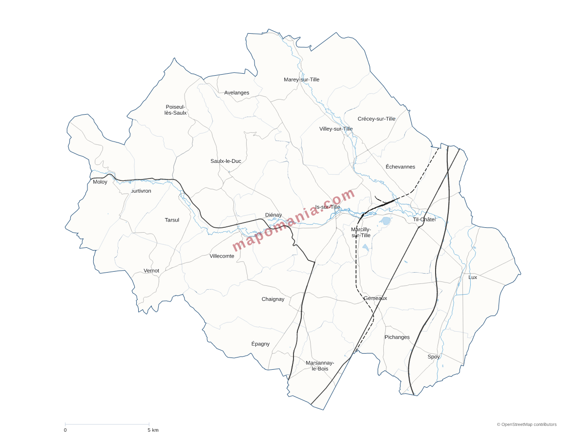 Carte de CC des Vallées de la Tille et de l'Ignon à personnaliser