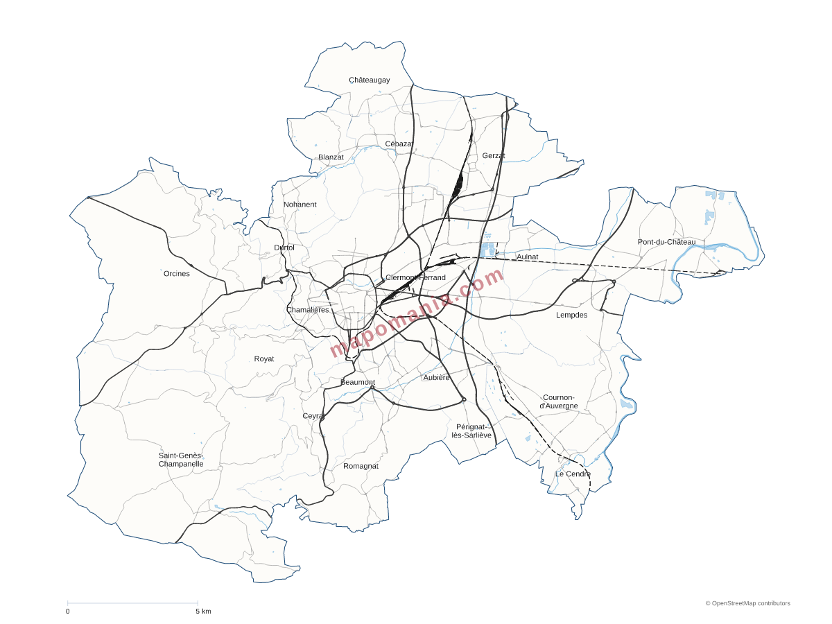 Carte de Clermont Auvergne Métropole à personnaliser