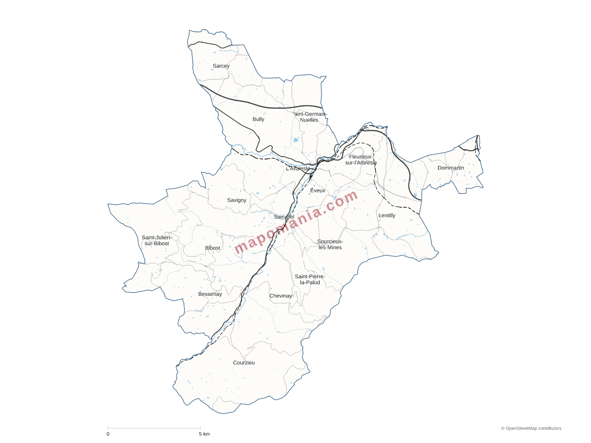 Carte de CC du Pays de l'Arbresle (CCPA) à personnaliser