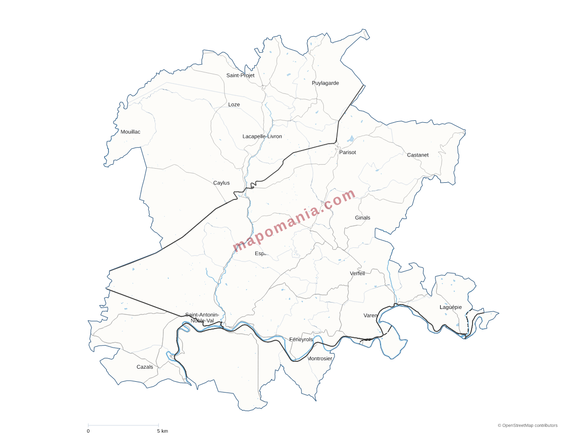 Carte de CC du Quercy Rouergue et des Gorges de l'Aveyron à personnaliser