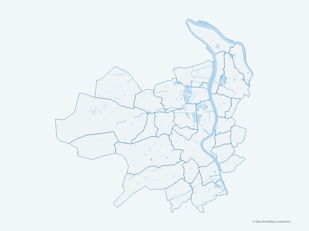 Carte de Bordeaux Métropole avec la Garonne et le réseau hydrographique en bleu