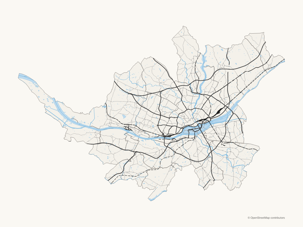 Carte de Nantes Métropole avec le réseau de routes et de voies ferrées et la Loire